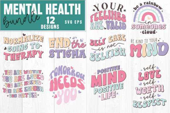 Download Retro Mental Health Bundle 12 Designs - Mental health bundle Collection